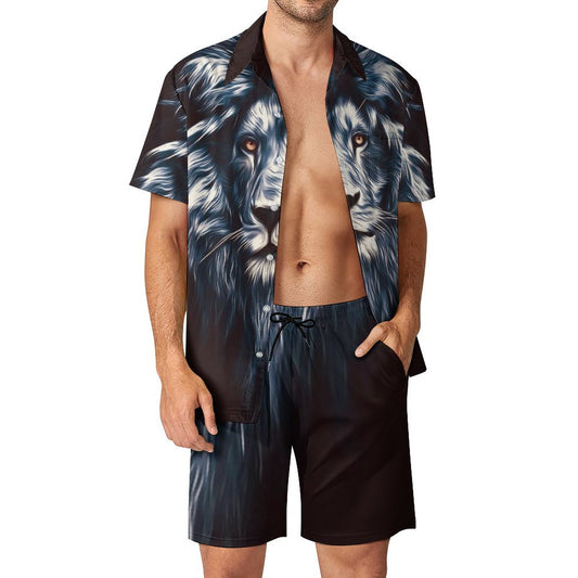 Men's Hawaiian Print Beach Two-Piece Suit 2305102355