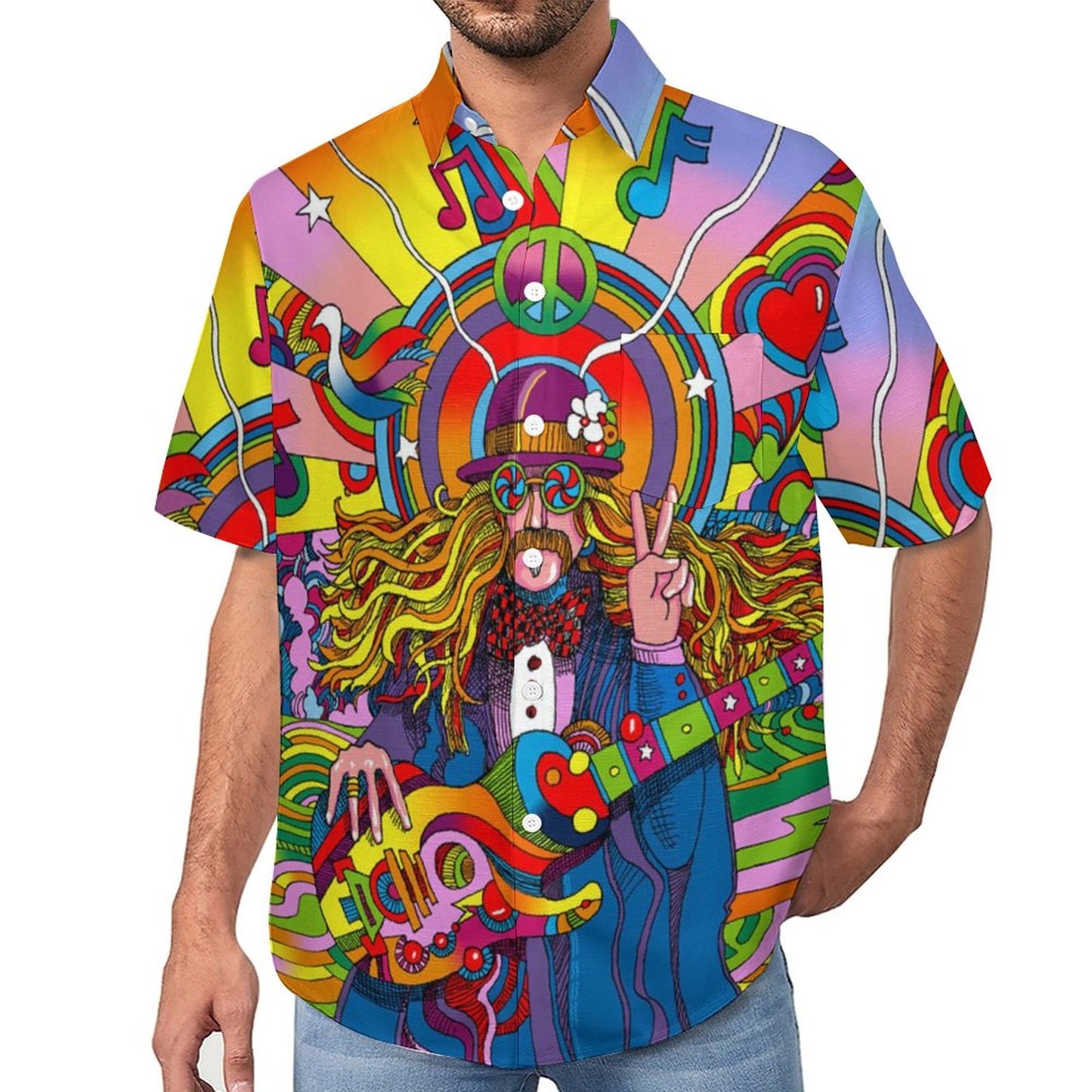 Men's Painted Music Print Vacation Hawaiian Shirt