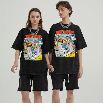 Unisex Vintage Solid Wash Denim T-Shirts