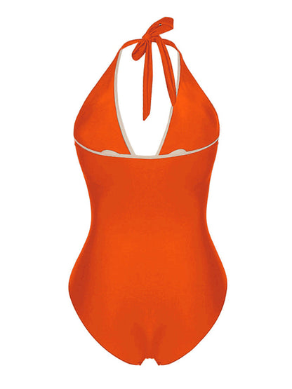 Fashion Deep V One Piece Swimsuit Set