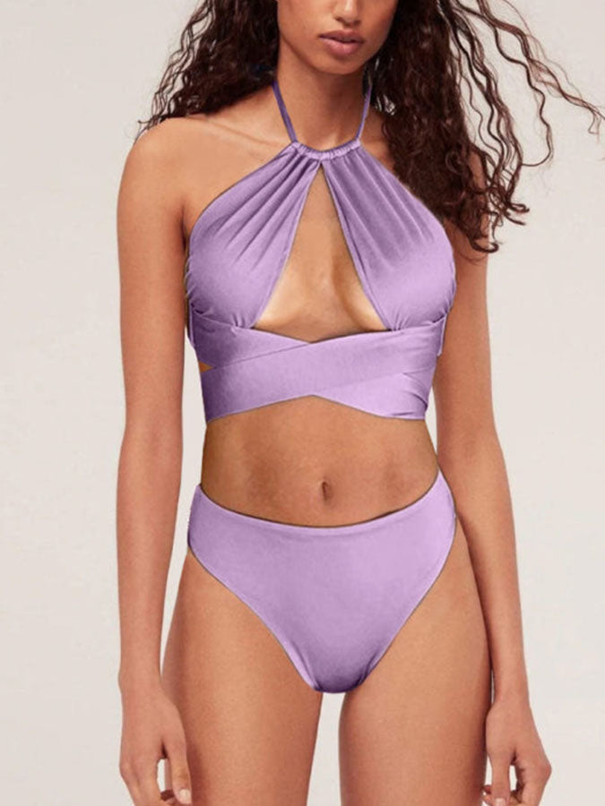 Solid Color Backless Bikini