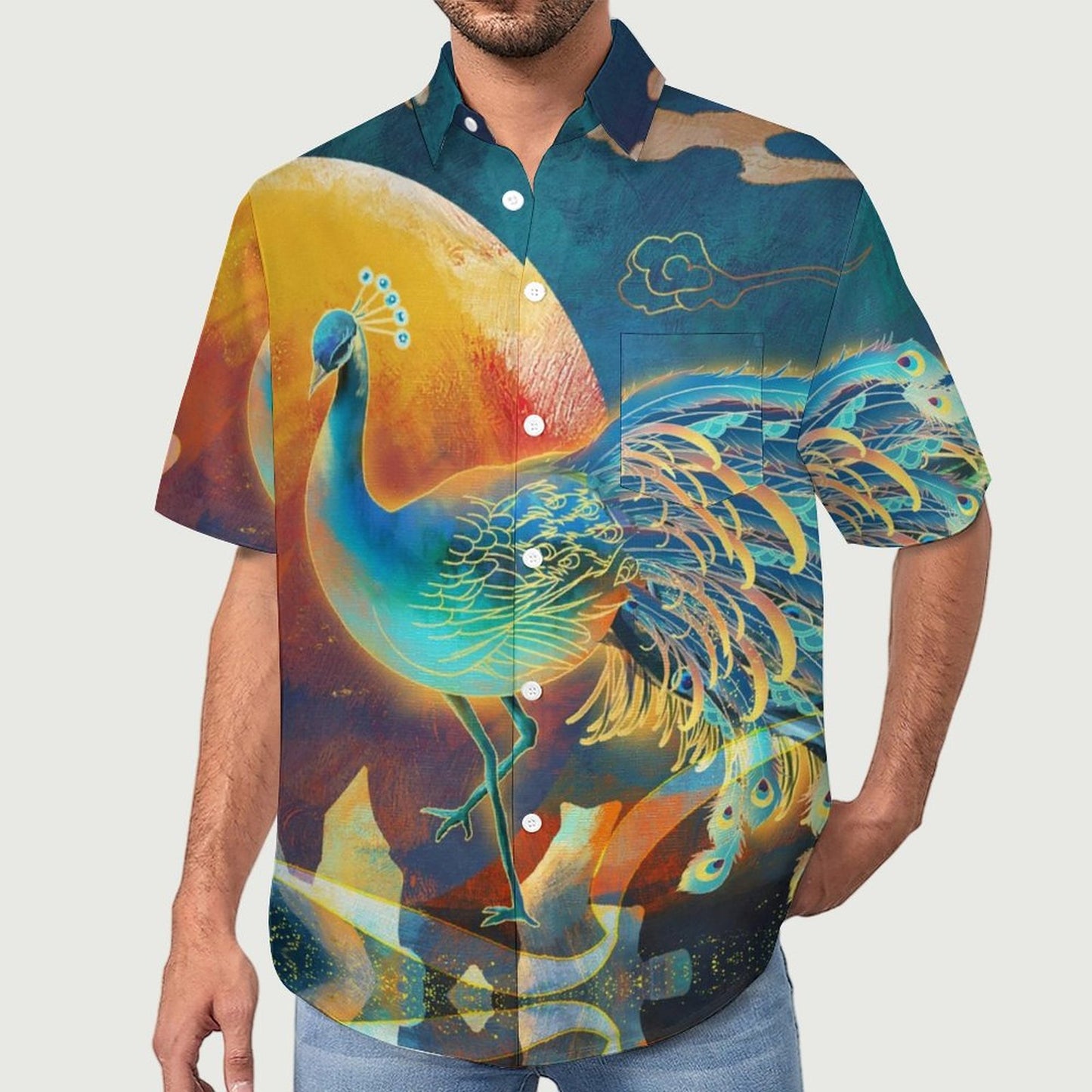 Men's Peacock Print Vacation Hawaiian Shirt 2305106276