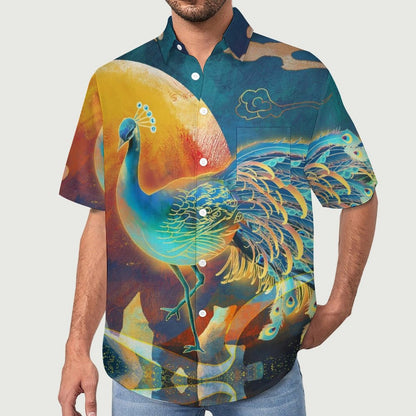 Men's Peacock Print Vacation Hawaiian Shirt 2305106276