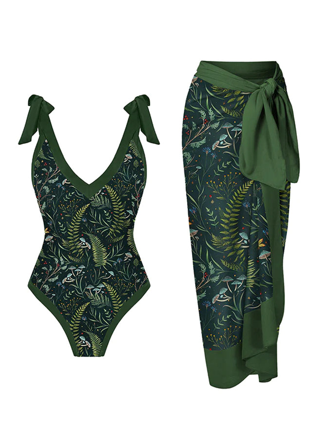 Garden Forest Printed One Piece And Skirt