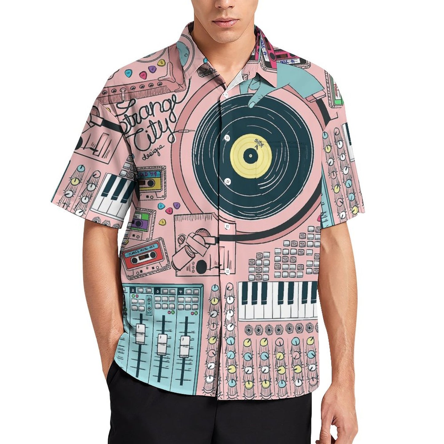 Men's Hawaiian Vinyl Print Vacation Shirt 2306101953