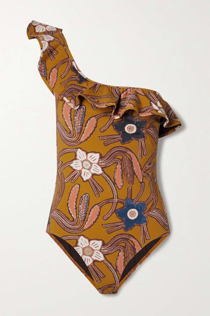 Fashion Floral-print One Piece Swimsuit and Cover Up