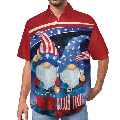 Independence Day Flag Midget Chest Pocket Linen Short Sleeve Shirt 2306101232
