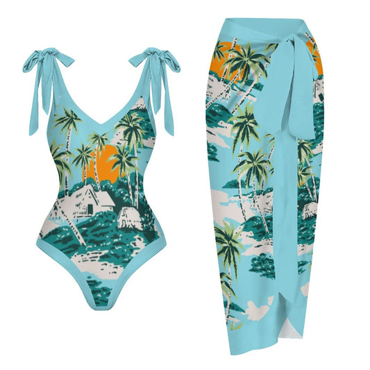 Casual Printed One-Piece Swimsuit And Cover Up 2305102406