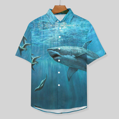 Men's Shark Painted Art Print Vacation Hawaiian Shirt