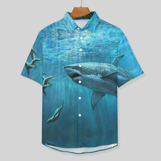 Men's Shark Painted Art Print Vacation Hawaiian Shirt