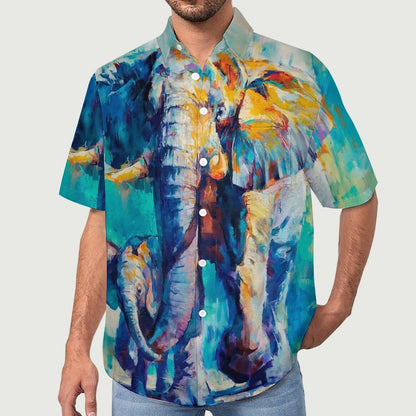 Men's Canvas Art Elephant Print Vacation Hawaiian Shirt 2305106498