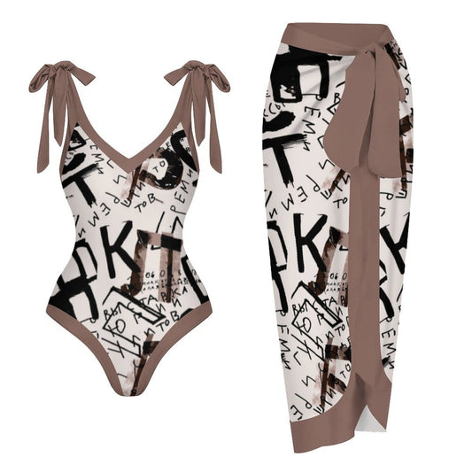 Casual Printed One-Piece Swimsuit And Cover Up 2305102429