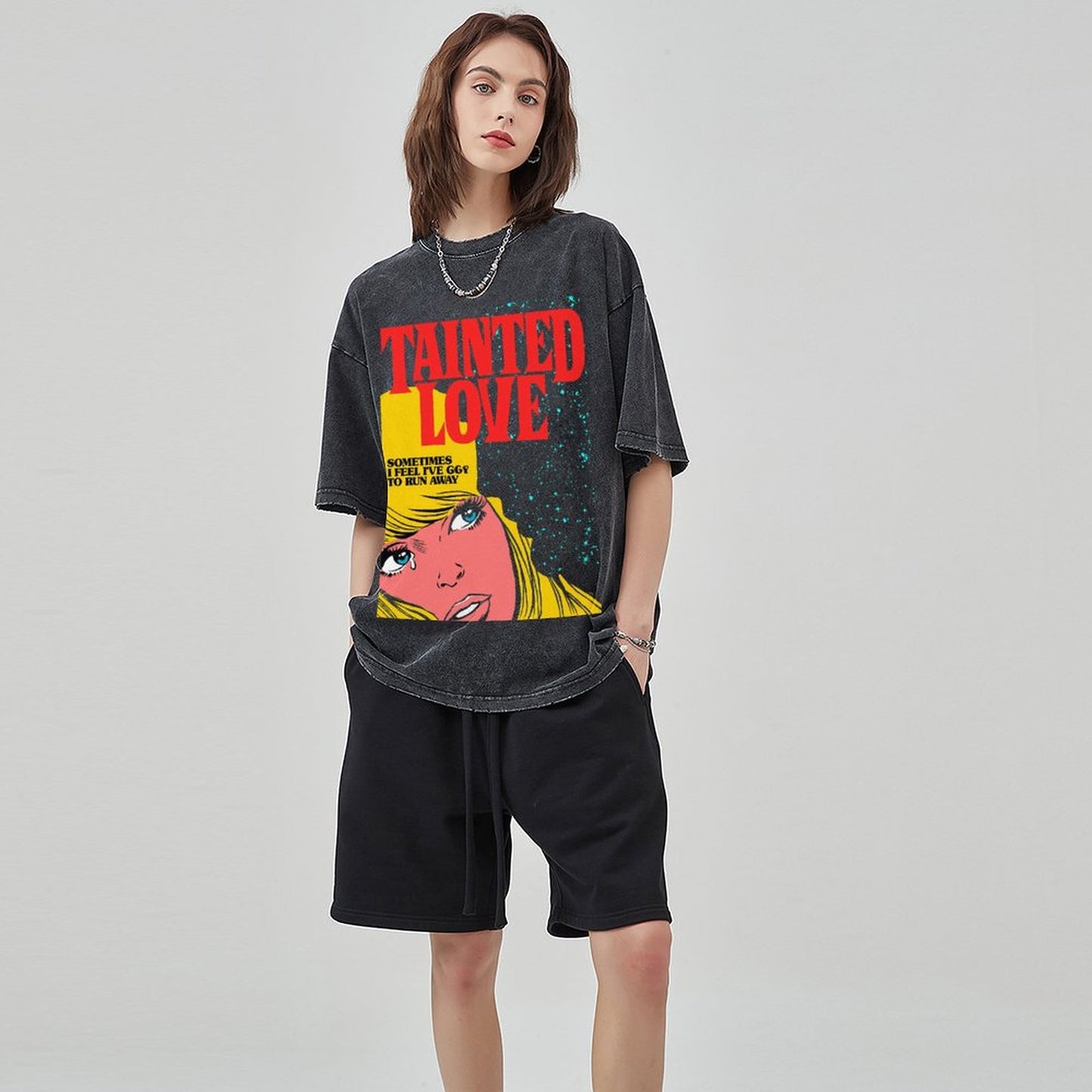 Tainted Love Unisex Vintage Solid Wash Denim T-Shirts