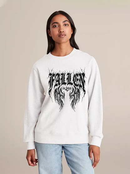 Unisex Round Neck Casual Fallen In Love Printed Long Sleeve Sweatshirt