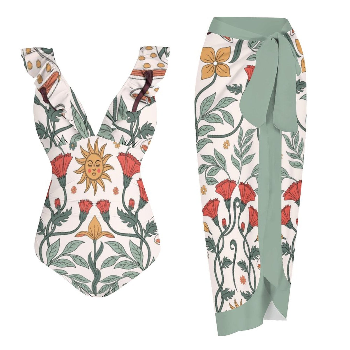 Casual Printed One Piece Swimsuit And Cover Up 2306102471