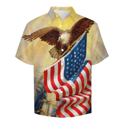 Men's Eagle American Flag Print Vacation Hawaiian Shirt 2305106650