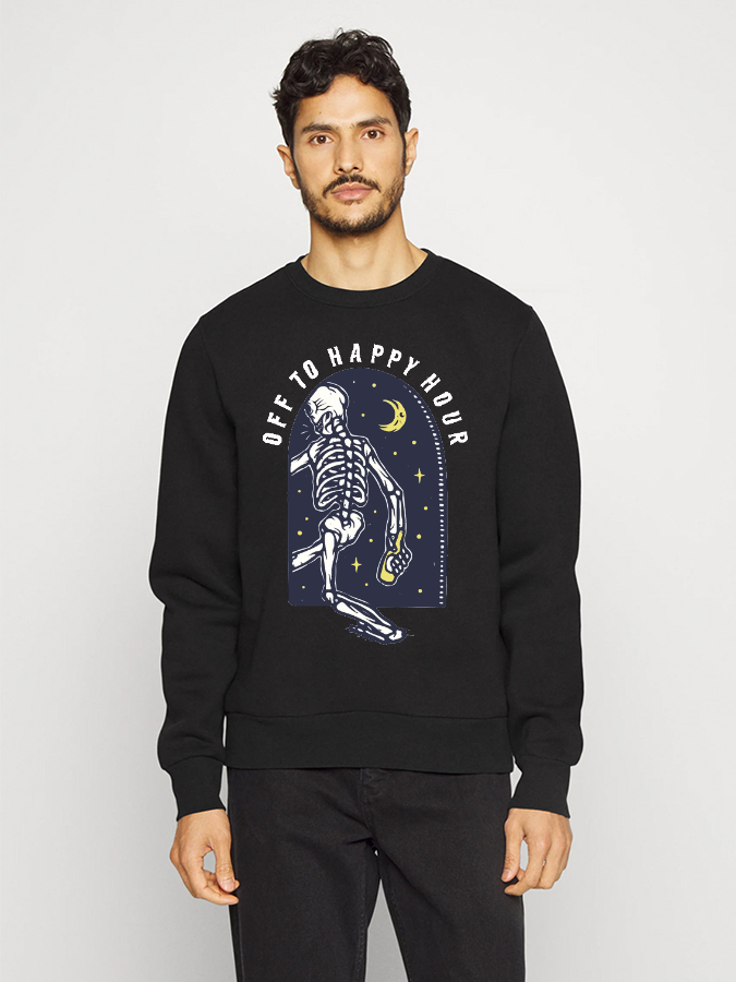Unisex Round Neck Casual Skeleton Printed Long Sleeve Sweatshirt