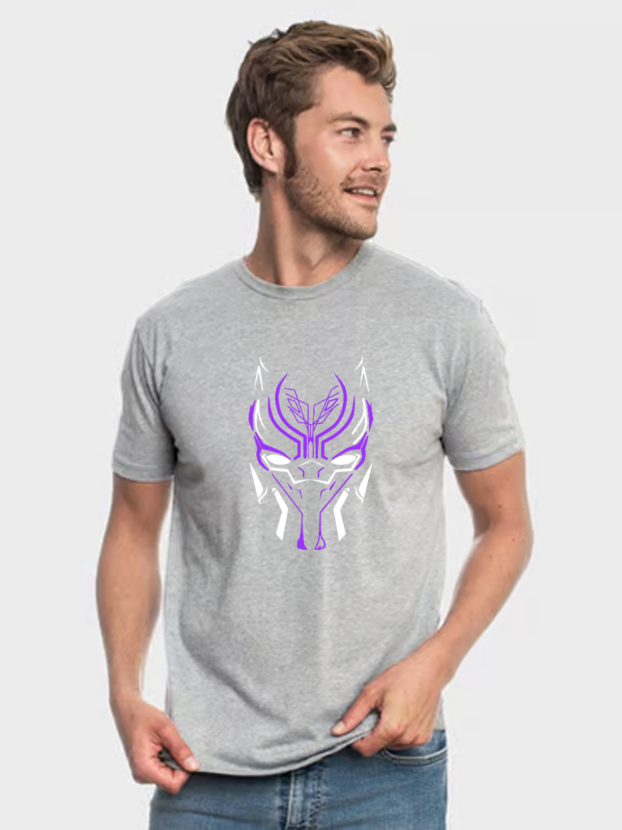 Men's Casual Marvel Black Panther Neon Printed Round Neck Short Sleeve T-Shirt