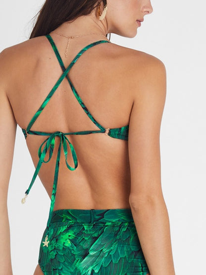 Feather Print One Piece And Cover Up