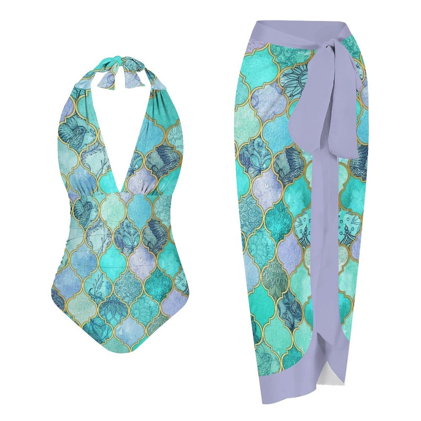 Casual Printed One Piece Swimsuit And Cover Up 2306102203