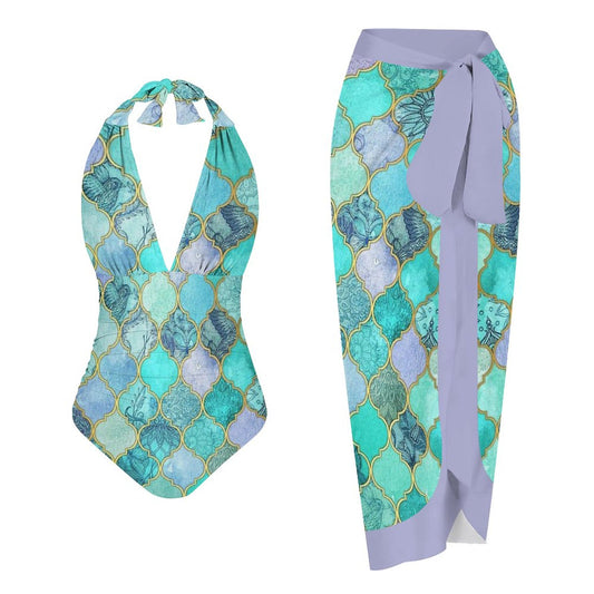 Casual Printed One Piece Swimsuit And Cover Up 2306102203