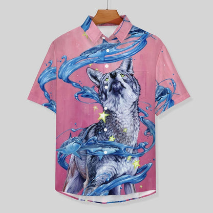 Men's Wolf Painted Art Print Vacation Hawaiian Shirt 2305106281