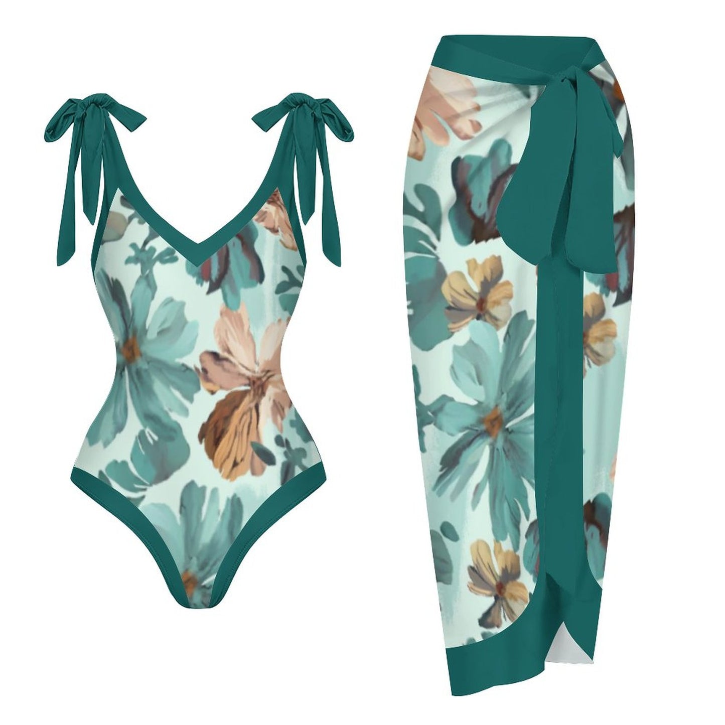 Casual Printed One-Piece Swimsuit And Cover Up 2305102827