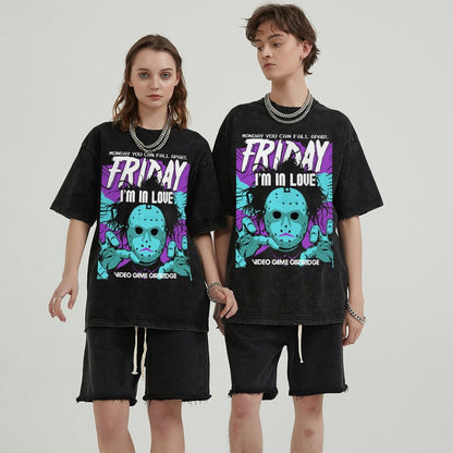 Unisex Vintage Solid Wash Denim T-Shirts