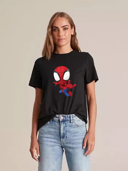 Women's Casual Spider-Man Printed Round Neck Short Sleeve T-Shirt