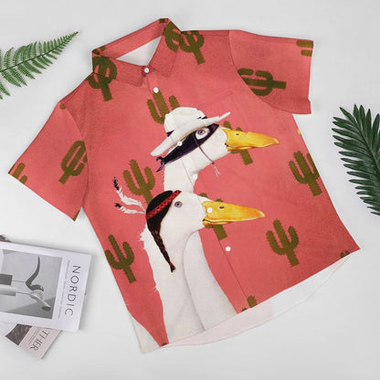 Men's Hawaiian Cactus Duck Print Casual Short Sleeve Shirt 2306102835