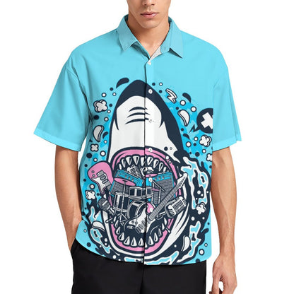 Men's Hawaiian Shark Print Resort Shirt