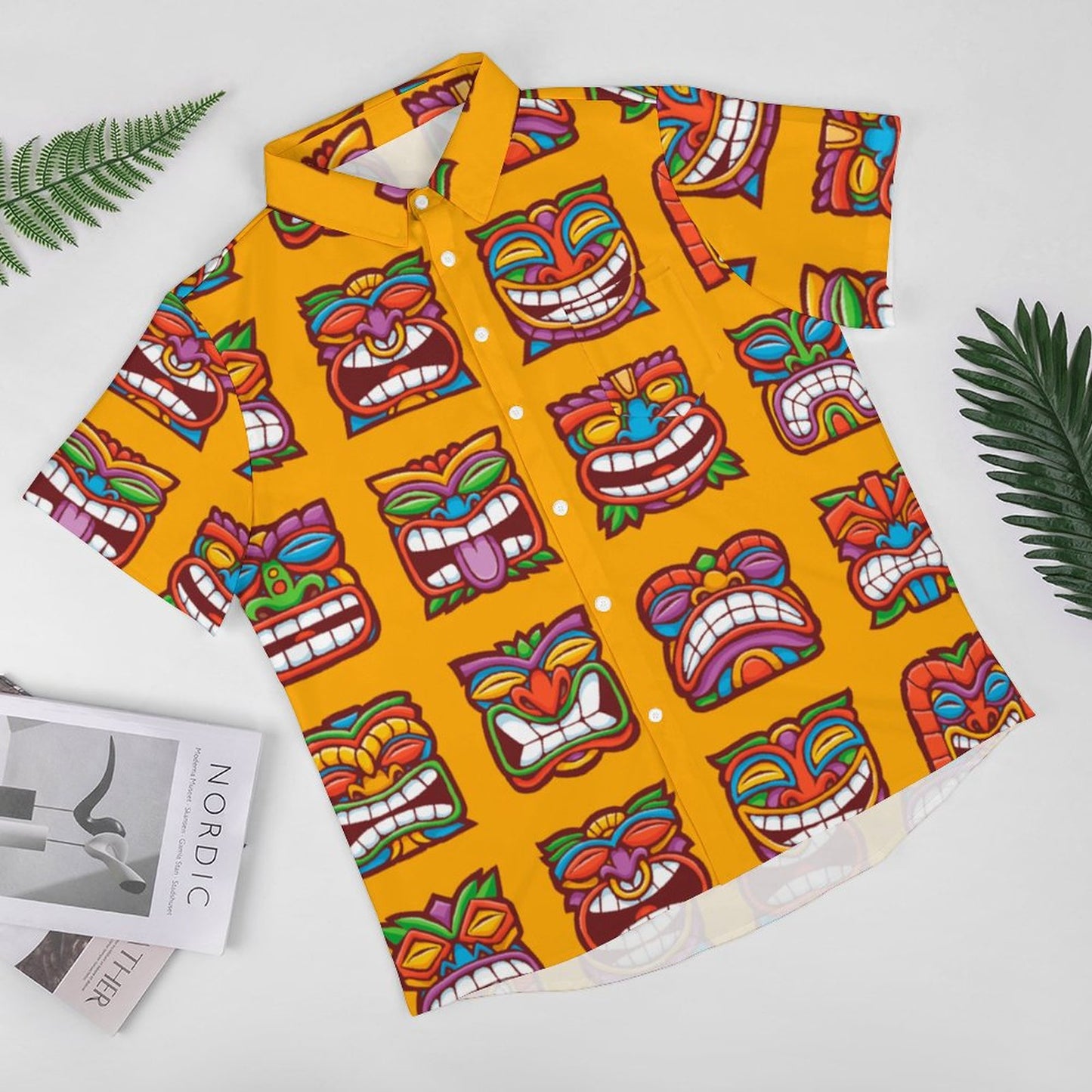 Men's TIKI Print Casual Short Sleeve Shirt 2306102579